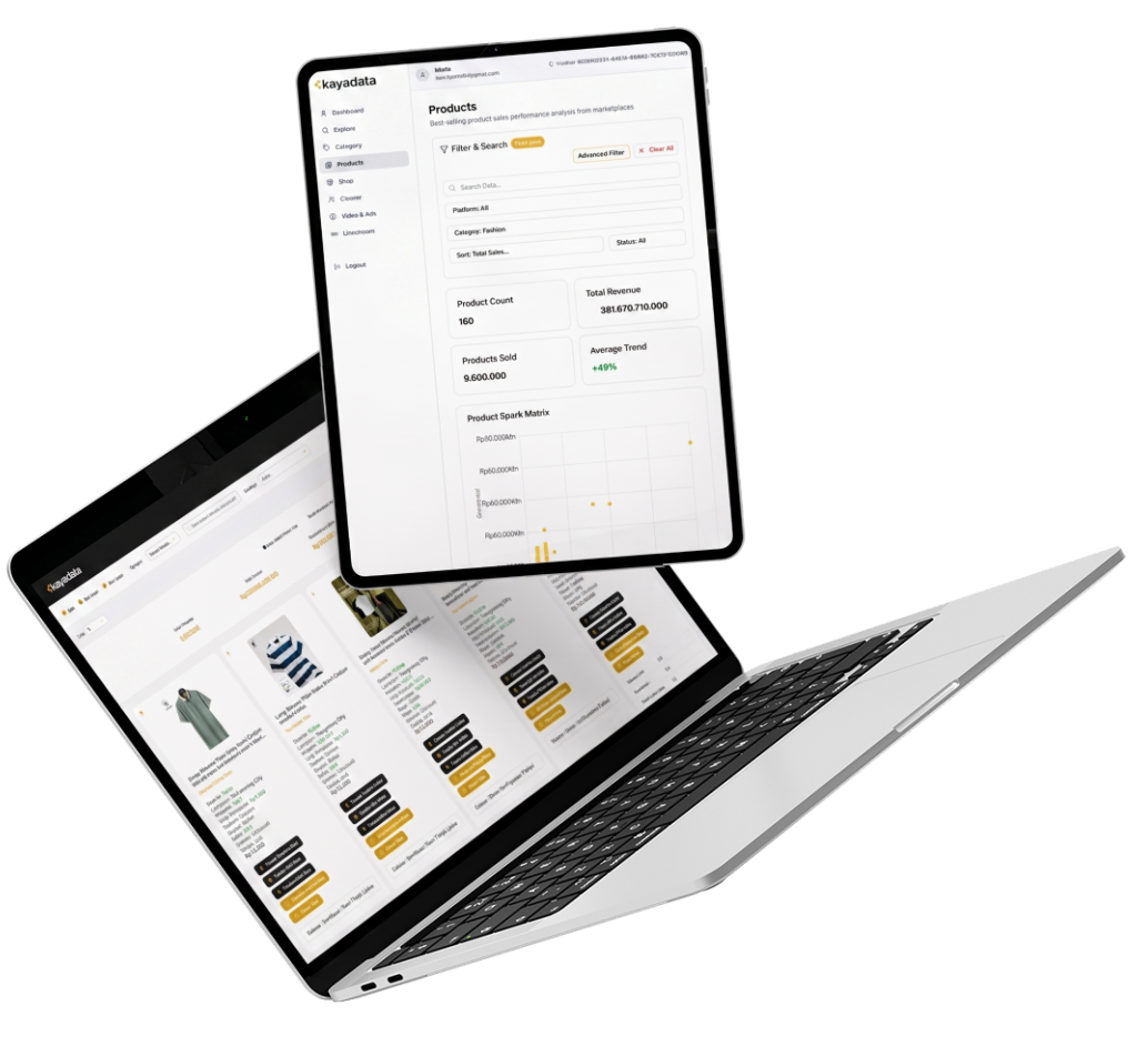 Kayadata web app analysing best-selling marketplace products and sales trends